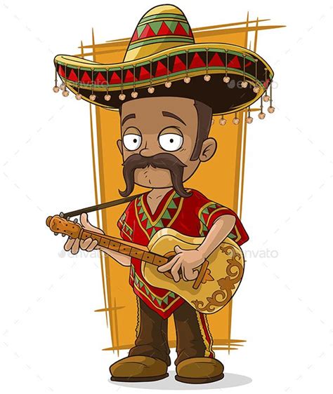 Cartoon Mexican In Sombrero With Guitar Character Design Cartoon Art
