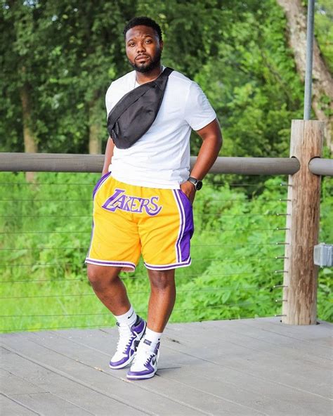 Laker Shorts Mens Shorts Outfits Jordan 1 Court Purple Mens Fashion