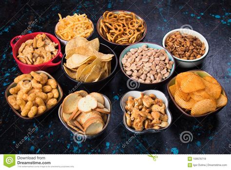 Salty Snacks Served In Bowls Stock Image Image Of Photograph Peanuts