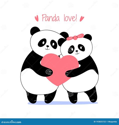 Dulce Adorable Linda Ilustración De Panda Pareja Sosteniendo El Signo