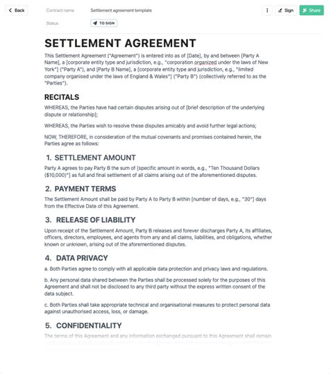 Settlement Agreement Template Free To Use