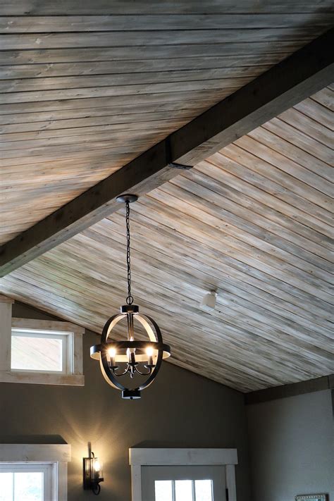 Tongue and groove ceiling planks. Tongue and Groove Pine with distressed paint technique ...