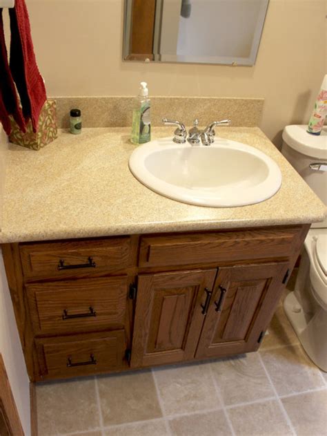 The look of plastic laminate countertops has improved over the years, with realistic pattern that mimic stone. Venetian Gold Formica Countertop on Existing Vanity in ...