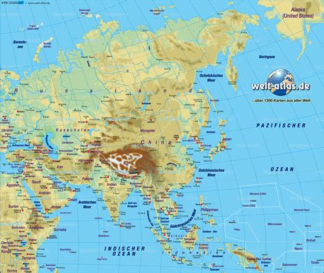 Karte Von Asien Physikalisch Übersichtskarte Regionen Der Welt