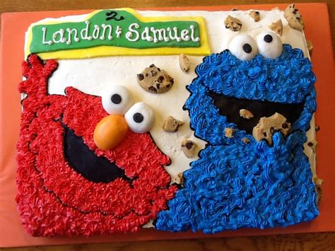 Made Elmo And Cookie Monster Cake Out Of Buttercream For Twin Boys