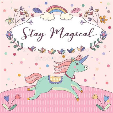 Stay Magical Unicorns Pink Greeting Card Vector Stock Vector