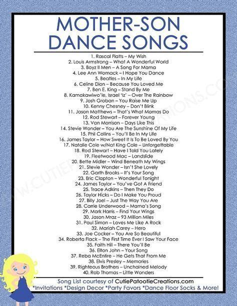 Watching a chid grow up and get married can be an emotional time, and mother/son dances can often be the pinnacle of that emotion for parents. Mother Son Dance Songs for Mitzvahs and Weddings - Top 40 ...