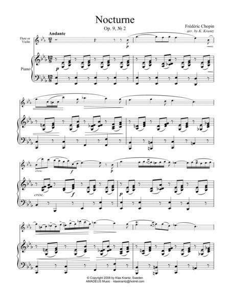Nocturne Op 9 No 2 Abridged For Violin Or Flute And Piano By