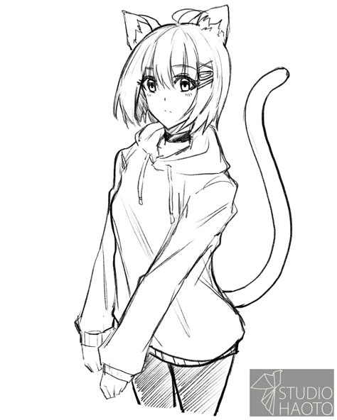Anime Cat Girl Outline