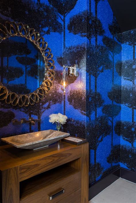 Blue Powder Room With Tree Wallpaper Hgtv