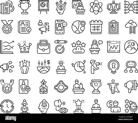 Motivational Speaker Icons Set Outline Vector Human Discussion