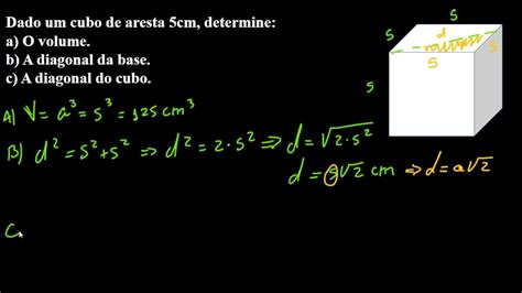 Geometria Espacial Dado Um Cubo De Aresta 5cm Determine O Volume A
