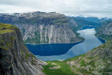 Beautiful Fjord In Norway With Amazing Sun Rays View From The Top