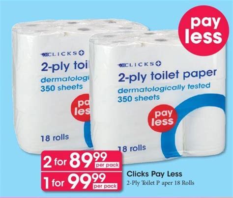 Clicks 2 Ply Toilet Paper 2 X 18 Rolls Per Pack Offer At Clicks
