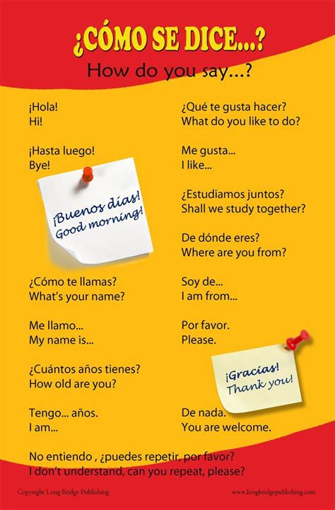 Spanish Language School Poster Common Greetings And Phrases Wall Ch Long Bridge Publishing