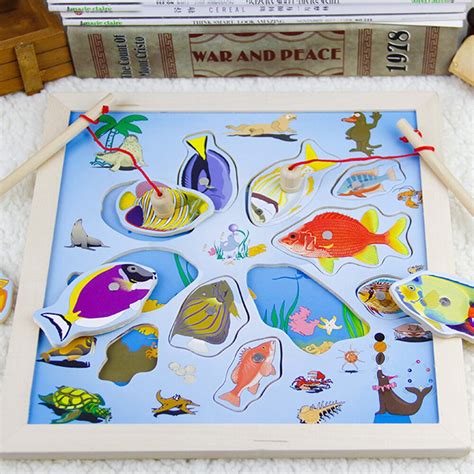 Wooden Magnetic Ocean Fishing Toy Game And Jigsaw Puzzle Board Fish