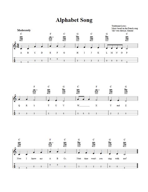 Alphabet Song Easy Mandolin Sheet Music And Tab With Chords And Lyrics