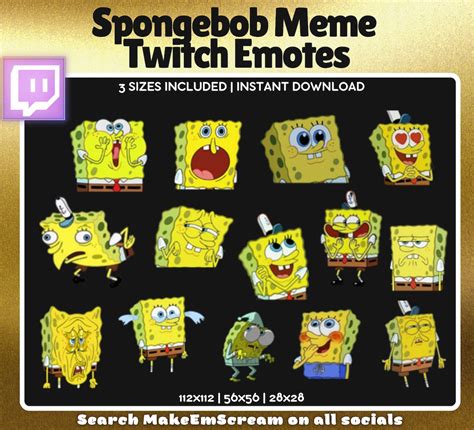 14 Funny Spongebob Meme Twitch And Discord Emotes Funny Twitch Etsy
