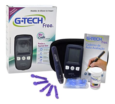 Kit Medidor Glicose Gtech 60 Tiras Glicemia 110 Lancetas