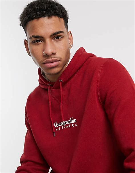 abercrombie and fitch flock garamond logo hoodie in red asos