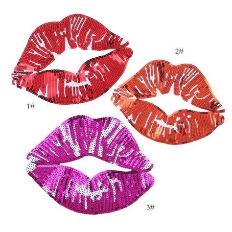 New Arrival Redpurple Sequined Lips Patches Iron On Sequins Repair Diy