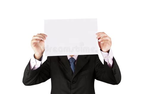 Business Man Holding A White Paper Stock Photo Image Of Poster Card