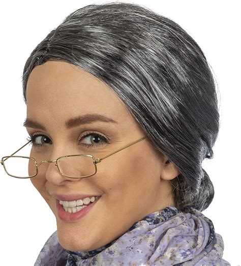buy skeleteen old lady costume set grey granny wig and fake gold rectangle eyeglasses grandma