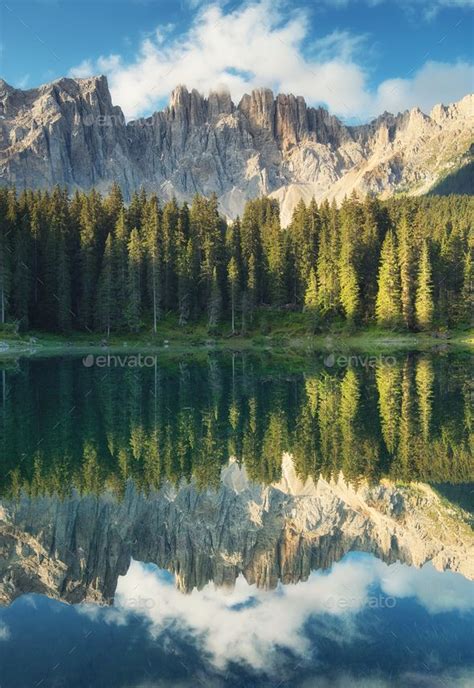 Lago Di Carezza Dolomite Alps Italy Lake Forest And Mountains