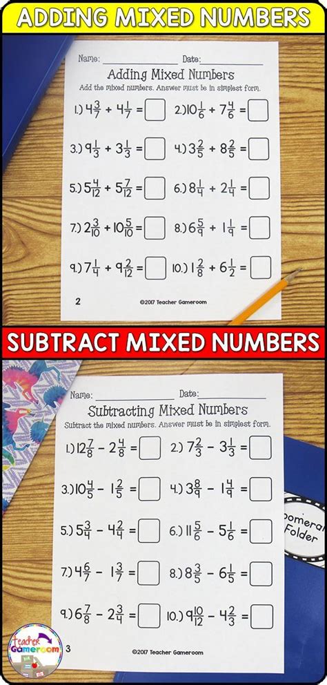 Adding Subtracting Mixed Numbers Worksheets