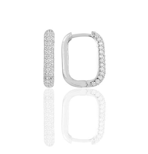 Sterling Silver Rectangle Earrings With Cz Crystal Gifts Etsy