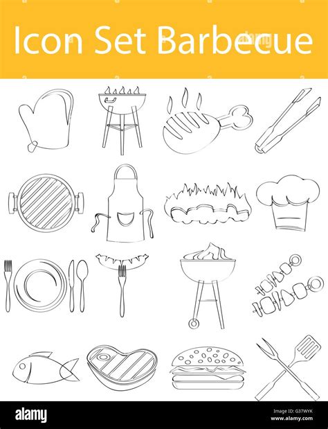 Drawn Doodle Lined Icon Set Barbecue With 16 Icons For The Creative Use In Graphic Design Stock