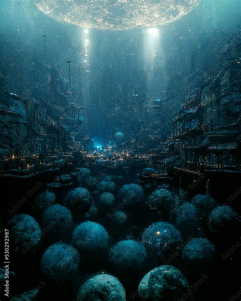 Underwater City Science Fiction Scenery D Art Illustration Alien Metropolis In Sea Abyss Sci
