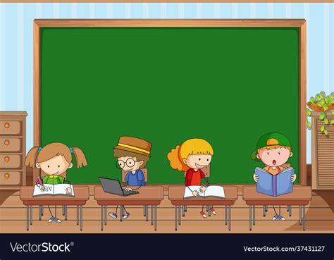 Empty Blackboard In Classroom Scene With Many Vector Image