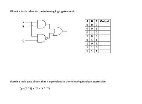 solved fill out a truth table for the following logic gate