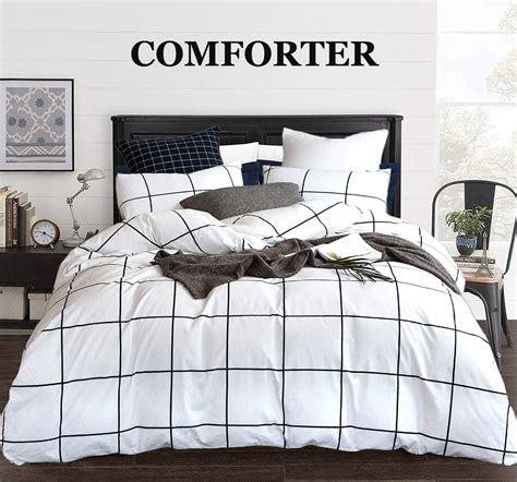 Clothknow White Plaid Comforter Sets Queen Black And White
