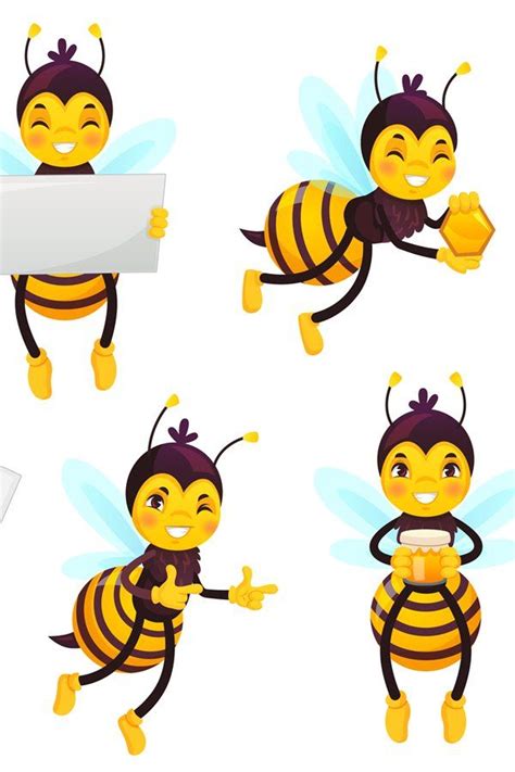Cartoon Bee Character Bees Honey Flying Cute Honeybee And 1004333