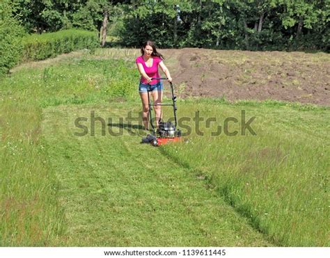 Woman Cut Long Grass On Field Stock Photo 1139611445 Shutterstock