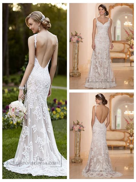 Elegant Straps Sheath Lace Over Wedding Dress With Low Back 2453781