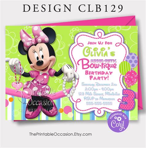 Editable Minnie Mouse Bowtique Invitation Minnie Mouse Etsy