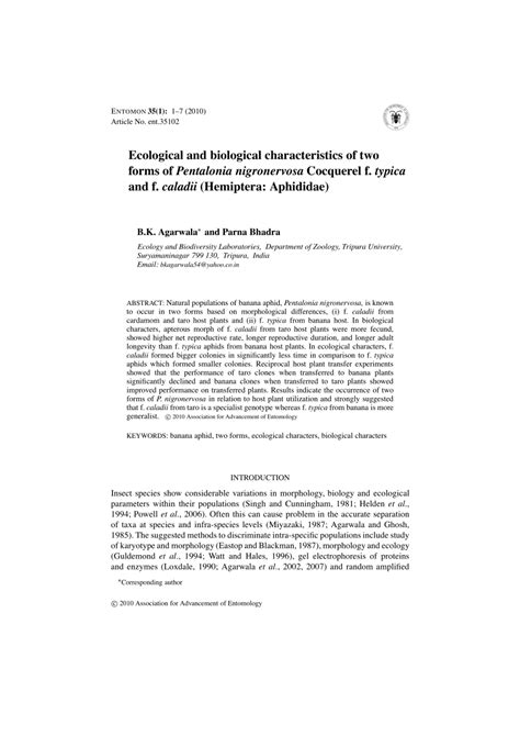 Pentalonia nigronervosa forma caladii van der goot, 1917. (PDF) Ecological and biological characteristics of two ...