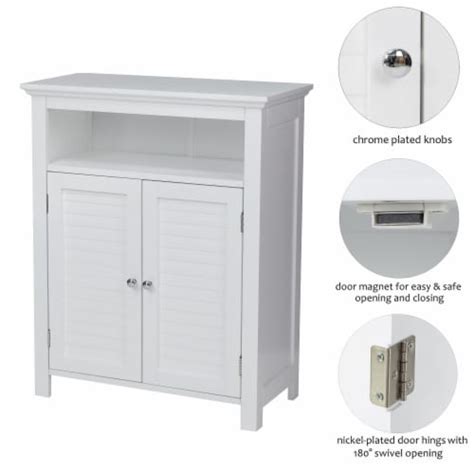 Glitzhome 32 Inch Tall Wood Floor Storage Cabinet With 2 Shutter Doors