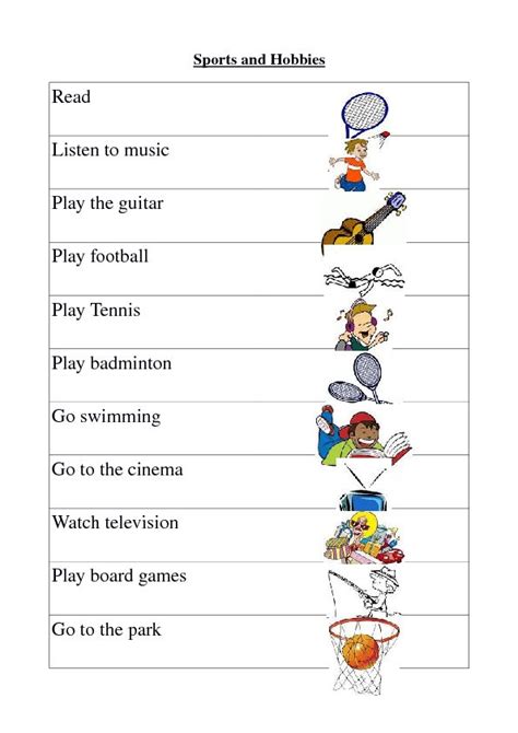 Resultado De Imagen Para Worksheet About Sports And Hobbies Ingles