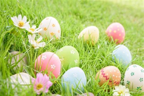 Premium Photo Closeup Colorful Easter Eggs In Nest On Green Grass