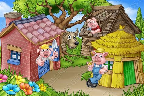 The Three Little Pigs Fairytale Scene Animal Illustrations Creative