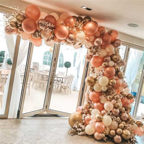 Peach Wedding Arch Rose Gold Party Champagne Balloons Rose Gold Decor
