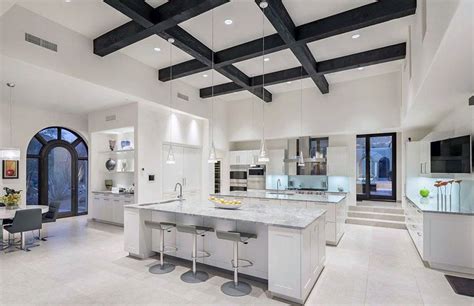 Luxury Contemporary Kitchen With Two Islands Carrara Marble Counters