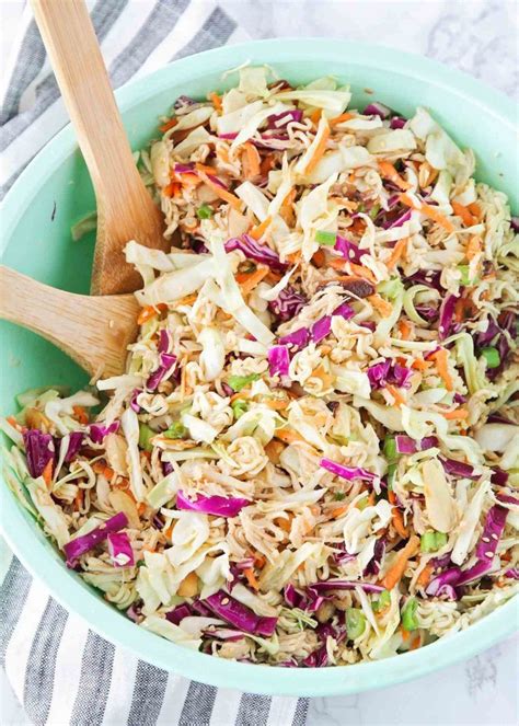 While they are the same thickness, ramen noodles. This ramen noodle cabbage salad with chicken is so tasty ...