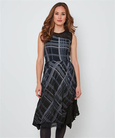 Joe Browns Womens Check Print Dress With Mesh Shoulders Ebay
