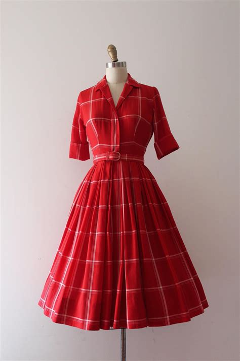1950s Fashion Gorgeous Red Cotton Shirtwaist Dress From The 1950s Via