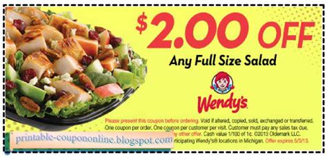 Printable Coupons 2018: Wendys Coupons